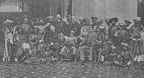The Young Maharaja of Gwalior with his guardian Sir Lepel Griffin and court, c.1886
