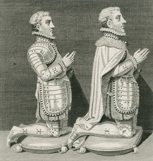 Henry Stuart, Lord Darnley and his brother Charles Stuart, Earl of Lennox, kneeling before their mot von (after) English School