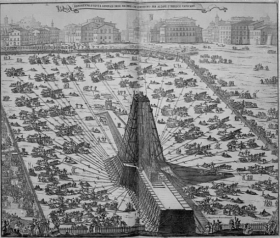 Erecting the Ancient Egyptian Obelisk in St. Peter''s Square, Rome; engraved by Niccola Zabag von (after) liaItalian School
