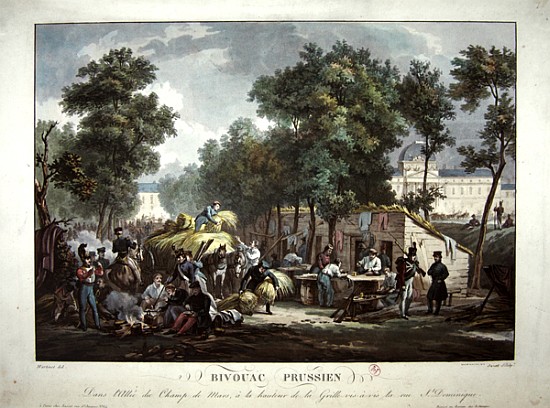 Prussian soldiers bivouacking in the Champs de Mar, Paris in 1871 von (after) Achille-Louis Martinet