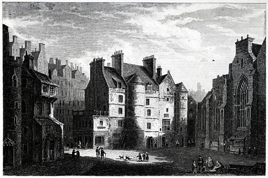 Old Tolbooth, Edinburgh; engraved by Edward Finden von (after) Alexander Nasmyth