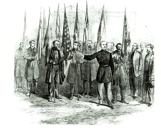 General Custer presenting captured Confederate flags in Washington on October 23rd 1864 von (after) Alfred R. Waud