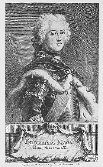 Friedrich II, King of Prussia; engraved by Georg Friedrich Schmidt von (after) Antoine Pesne