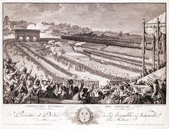 Festival of the Federation, 14 July 1790, at the Champ de Mars, late 18th century; engraved by Isido von (after) Charles Monnet