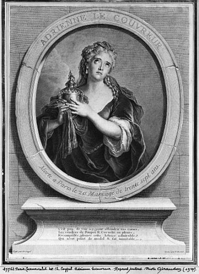Adrienne Lecouvreur (1692-1730) ; engraved by Pierre Drevet von (after) Charles Antoine Coypel