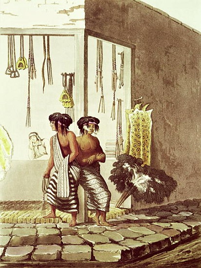 Pampa Indians at a Store in the Indian Market of Buenos Aires, from ''Picturesque Illustrations of B von (after) Emeric Essex Vidal