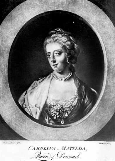 Caroline Matilda, Queen of Denmark and Norway; engraved by Brookshaw (b/w photo)  von (after) Francis Cotes