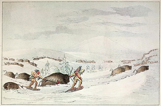 Hunting buffalo on snow-shoes von (after) George Catlin