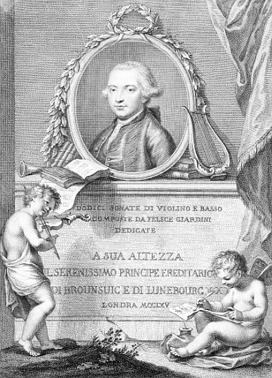 Sheet Music Cover with a portrait of Felice Giardini; engraved by Francesco Bartolozzi von (after) Giovanni Battista Cipriani
