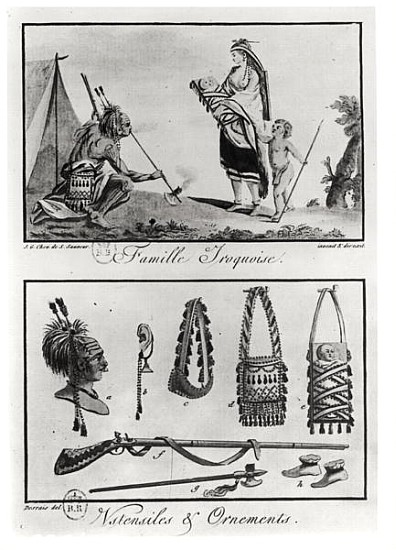 Iroquois family, arms and ornaments, from ''Tableaux cosmographiques de l''Amerique''; engraved by C von (after) Jacques Grasset de Saint-Sauveur