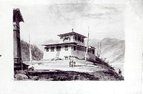 The Residence of Lam Glassa-too, watercolour by Samuel Davies after an engraving