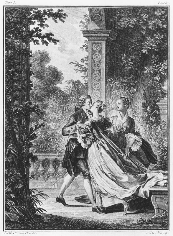 The first kiss of love, volume I, page 37, illustration from ''La Nouvelle Heloise'' Jean-Jacques Ro von (after) Jean Michel the Younger Moreau