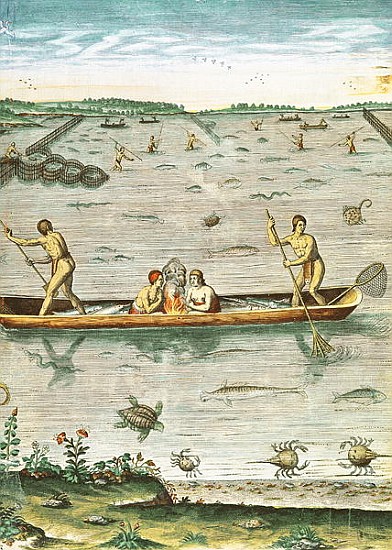 How the Indians Catch their Fish, from ''Admiranda Narratio...''; engraved by Theodore de Bry (1528- von (after) John White
