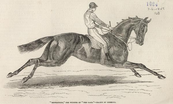 ''Refraction'', the winner of ''The Oaks'', from ''The Illustrated London News'', 7th June 1845 von (after) John Frederick Herring Snr