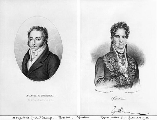 Gioacchino Rossini (1792-1868) and Gaspare Spontini (1774-1851) ; engraved by Ambroise Tardieu (1788 von (after) Leopold Beyer