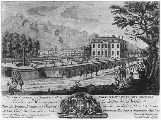 Voltaire''s house in Ferney, west side; engraved by Francois, Maria, Isidore Queverdo (1748-97) von (after) Louis Signy