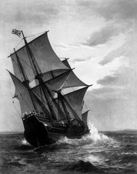 The Mayflower; engraved by and pub. John A. Lowell, Boston von (after) Marshall Johnson