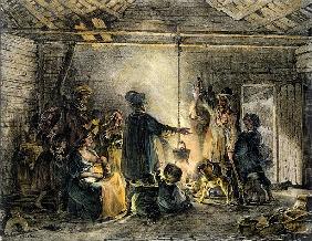 Interior of a Coal-Miner''s Hut; engraved by Godefroy Engelmann (1788-1839) 1829