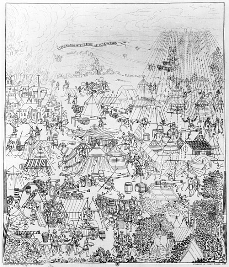 The Encampment of King Henry VIII at Marquison, July 1544, etched James Basire von (after) Samuel Hieronymous Grimm