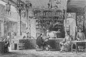 Cap Vendor''s Shop, Canton, from ''China in a Series of Views'' George Newenham Wright, 1843Allom, T