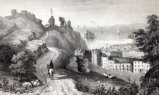Hastings Castle from the Revd W. Wallinger''s Plantation; engraved by R. Martin von (after) Thomas Ross
