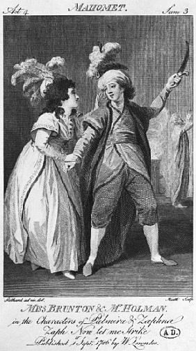 Miss Brunton and Mister Holman as Palmira and Zaphna, illustration from Act IV, Scene 3, of ''Le Fan