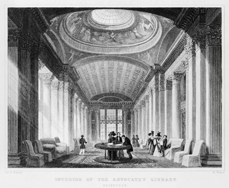 Interior of the Advocate''s Library, Edinburgh; engraved by William Watkins von (after) Thomas Hosmer Shepherd