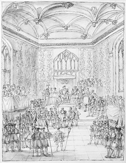Henry VIII receiving Montmorency, the French Ambassador, at Hampton Court von (after) William Kent