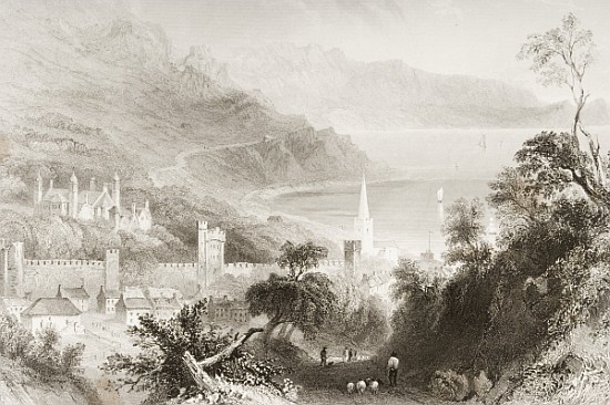 Glenarm, County Antrim, Northern Ireland, from ''Scenery and Antiquities of Ireland'' von (after) William Henry Bartlett