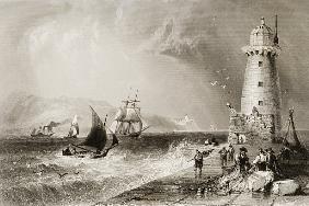 South Wall Lighthouse with Howth Hill in the Distance, Dublin, from ''Scenery and Antiquities of Ire