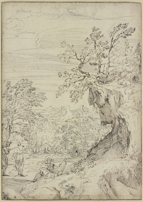 Landschaft mit einem Heiligen und zwei weiteren Figuren von Agostino Carracci