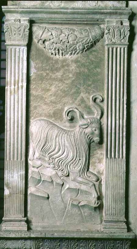 Aries represented by a ram from a series of reliefs depicting planetary symbols and signs of the zod von Agostino  di Duccio