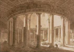 Interior of the Temple of Claudius in Rome, c.1800 (pen & sepia wash on paper) 19th