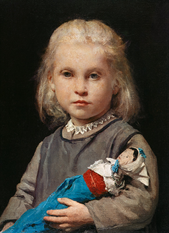 Mädchen mit Puppe von Albert Anker