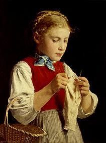 Strickendes Mädchen von Albert Anker