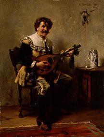 Ein fröhlicher Lautenspieler in Kleidung des 17.Jh.s. 1898