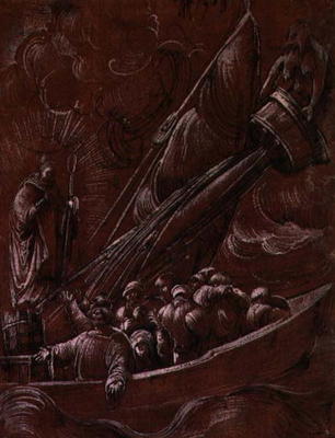 St. Nicholas of Bari rebuking the Tempest, 1508 (pen & ink on paper) von Albrecht Altdorfer