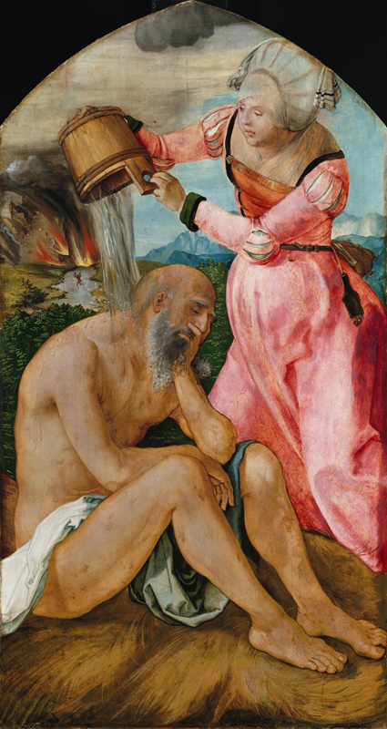 Hiob wird von seinem Weib verspottet. von Albrecht Dürer