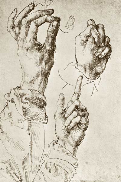 A.Dürer, Study of Three Hands / c.1490 von Albrecht Dürer