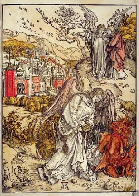 Angel with the Key of the Abyss, 1498 (colour woodcut)