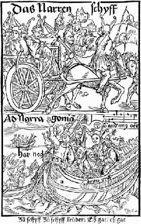 Titelseite aus dem Buch "Das Narrenschiff" von Sebastian Brant 1494