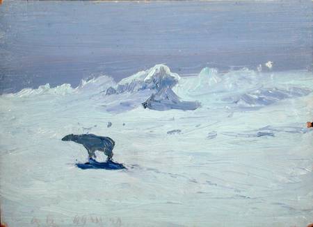 A Polar Bear Hunting in Moonlit Night von Aleksandr Alekseevich Borisov