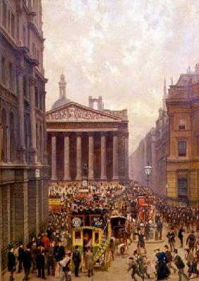 The Rush Hour by the Royal Exchange from Queen Victoria Street 1904