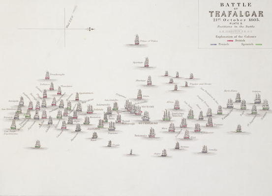 The Battle of Trafalgar, 21st October 1805, Positions in the Battle, c.1830s (engraving) von Alexander Keith Johnston