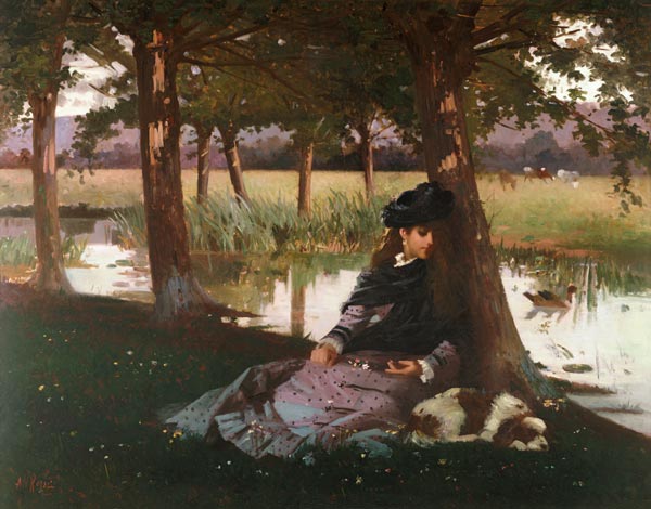An Afternoon by a river with a King Charles Spaniel von Alexander Rossi