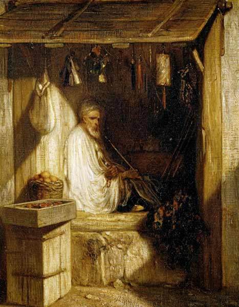 Turkish Merchant Smoking in his Shop von Alexandre Gabriel Decamps