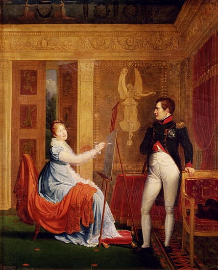 Marie Louise (1791-1847) of Habsbourg Lorraine Painting a Portrait of Napoleon I (1769-1821) von Alexandre Menjaud
