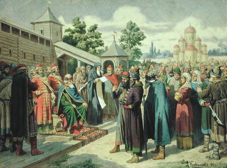Reading of the Code in the Presence of Grand Duke Jaroslav of Novgorod von Alexej Danilovich Kivschenko