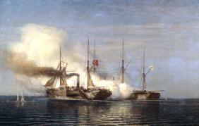 Die Fregatte "Vladimir" erobert das türkische Schiff "Pervaz Bakhr" 1858