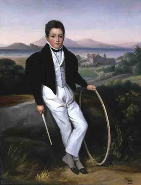 Portrait of a Boy with a Hoop von Alexis Leon Louis Valbrun